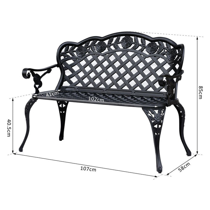 Garden Bench, Cast Aluminium, 107Lx58Wx85H cm-Black