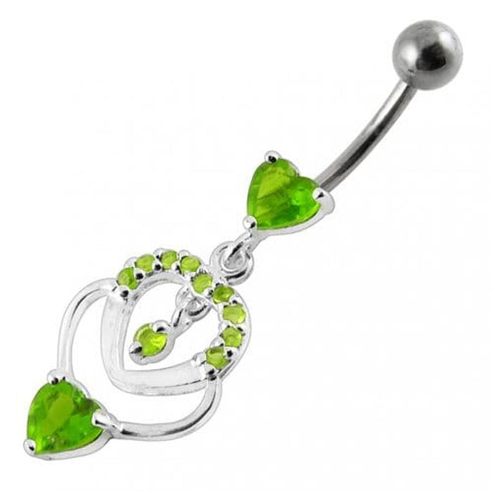 Fancy  Multi Heart Dangling Curved Belly Body Jewelry Ring