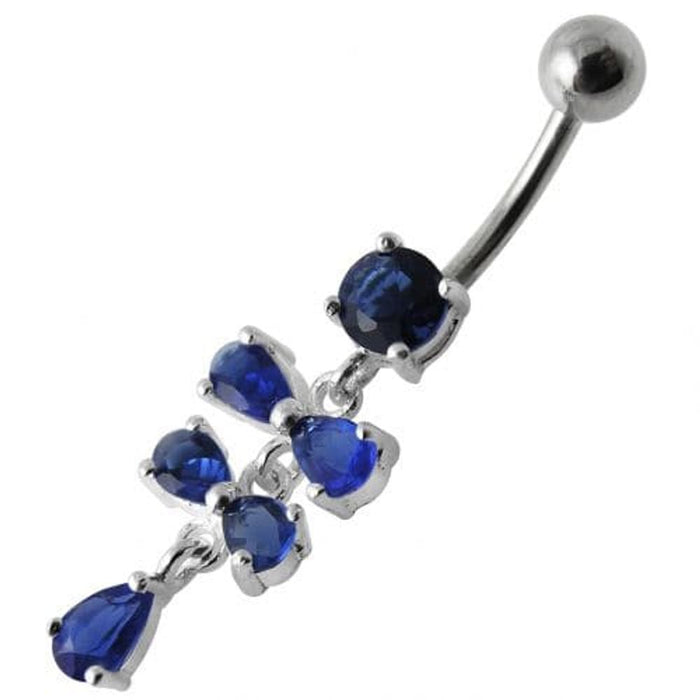 Fancy Silver  Studded Jeweled Dangling SS Belly Ring