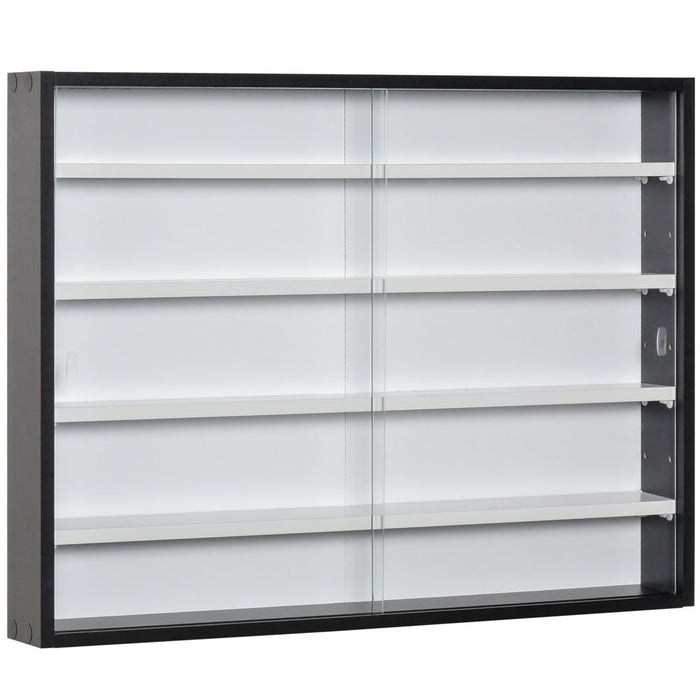 Premium 5-Tier Wall Display Shelf Unit - Glass Doors - Black/White - High Quality