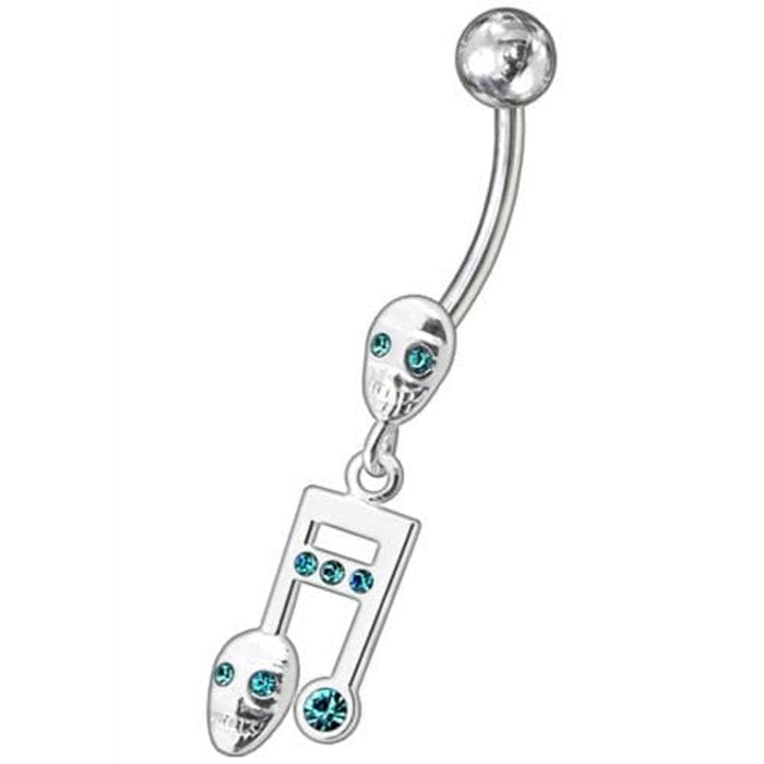 Fancy Skeleton Jeweled Dangling SS Bar Belly Ring 