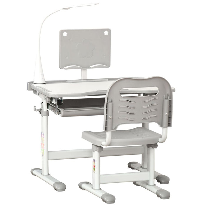 Premium Kids Study Desk Set - Adjustable Height, USB Lamp, Grey