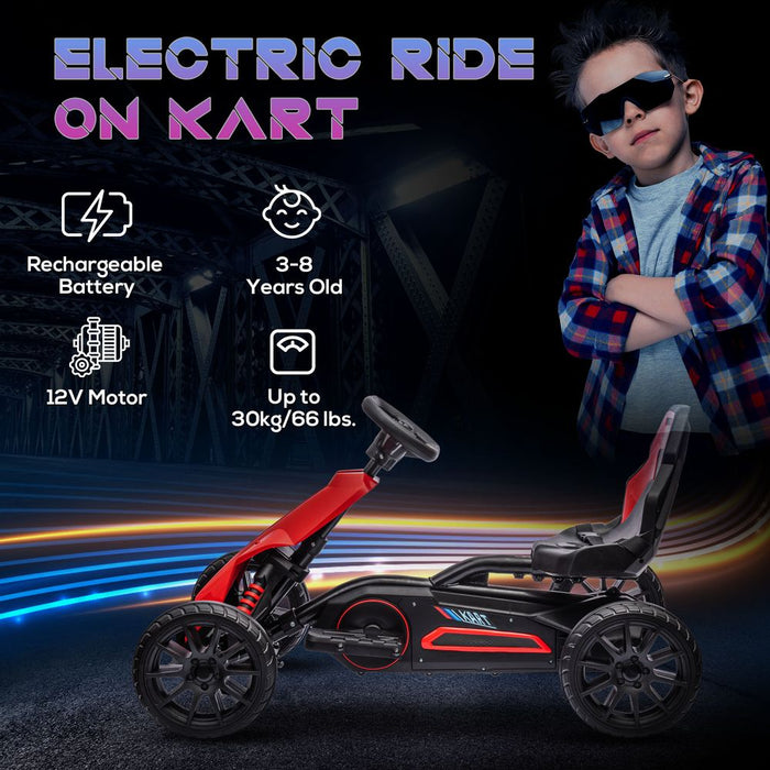 HOMCOM Electric Go Kart | 12V | 3-8 Yrs | Forward/Reverse | 2 Speeds | Red