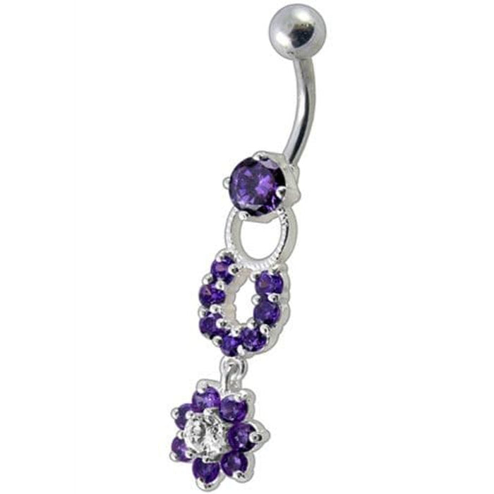 Fancy  Silver Star Round Shape Dangling Belly Ring