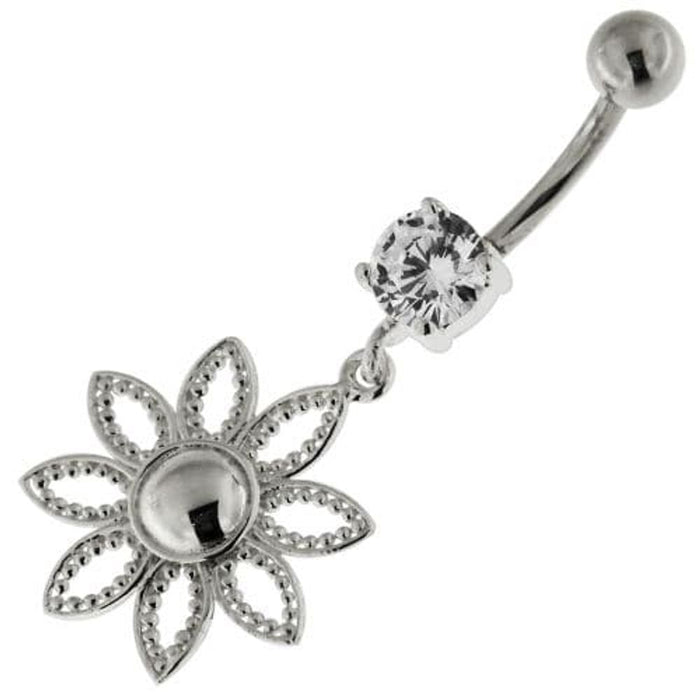 925 Sterling Silver Dotted Flower Belly Button Ring