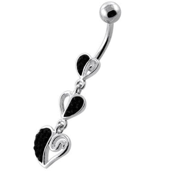 Trible Heart Jeweled Dangling Navel Belly Ring