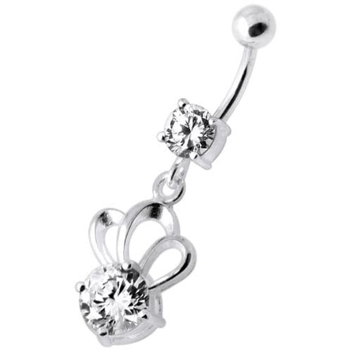 Single Jewel Bow Silver Navel Banana