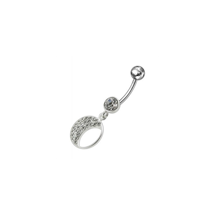 Jeweled Fancy Half MOON Silver Dangling Curved Bar Navel Ring