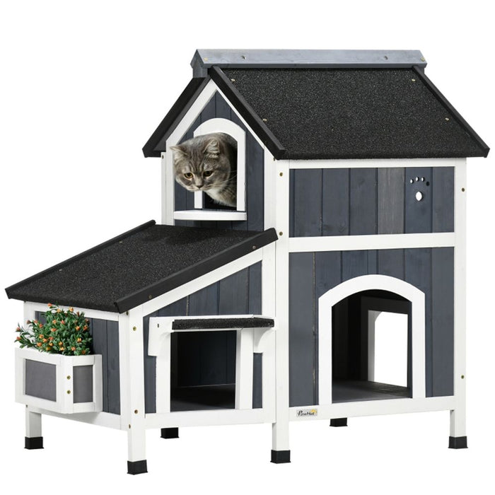 Cat House - Grey, white and black (85.5H x 96L x 65Wcm)