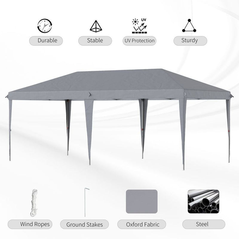 Outsunny 3 x 6 m Pop Up Gazebo, Foldable Canopy Tent, Height Adjustable Wedding Awning Canopy w/Carrying Bag, Grey
