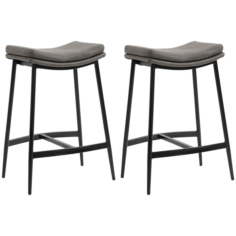 HOMCOM Upholstered Bar Stools Set of 2 - Curved Seat - Grey