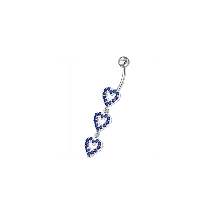 Triple Heart Dangling Fancy Multi Jeweled Curved Bar Belly Ring