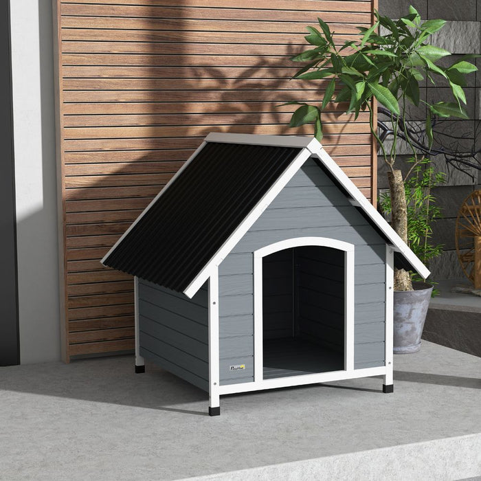 PawHut Dog Kennel Outdoor Dog House w/ Removable Floor, for Medium Dogs - Grey