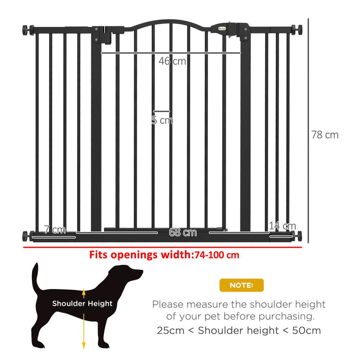 PawHut Adjustable Pet Gate - Safety Barrier for Pets - 74-100cm - Metal - Auto-Close - Black