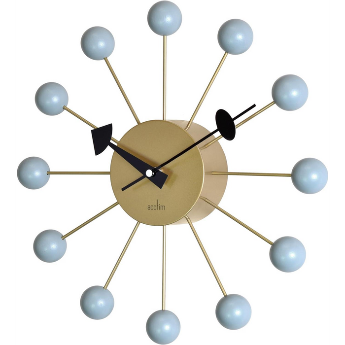 Premium Quality Acctim Meta Spoke Wall Clock - 33cm Diameter with Haze Coloured Balls. Brass Metal. Quartz Movement.