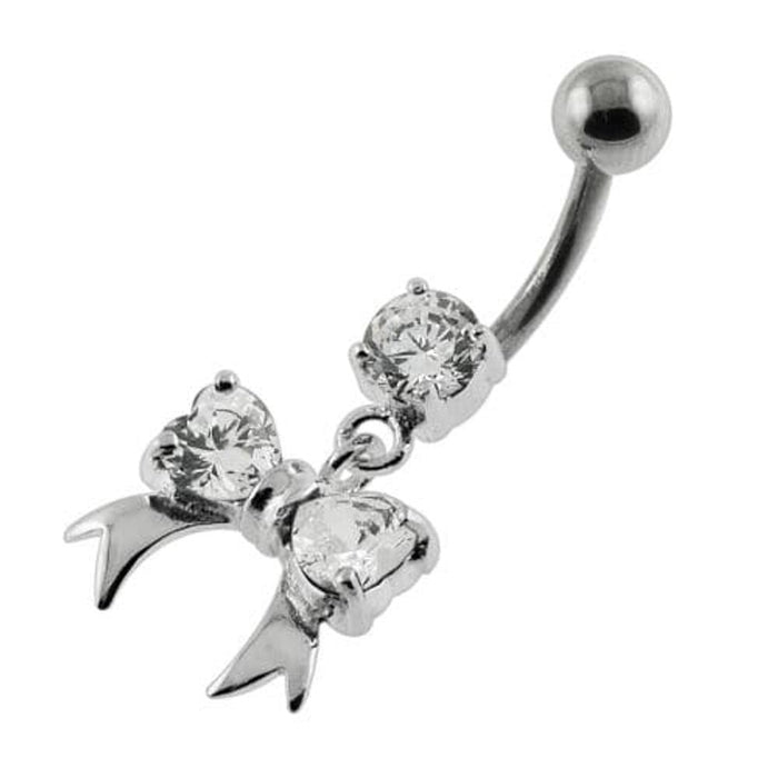 Twin Heart Bow Tie Navel Belly Button Piercing