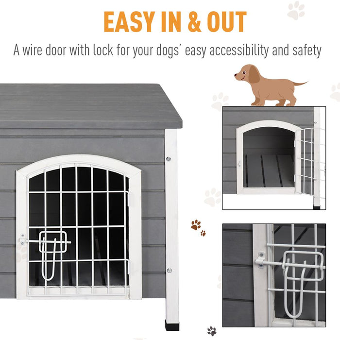 PawHut Wooden Dog Kennel Crate Pet House Wire Door Openable Top Removable Bottom Grey 80 x 55 x 53.5cm