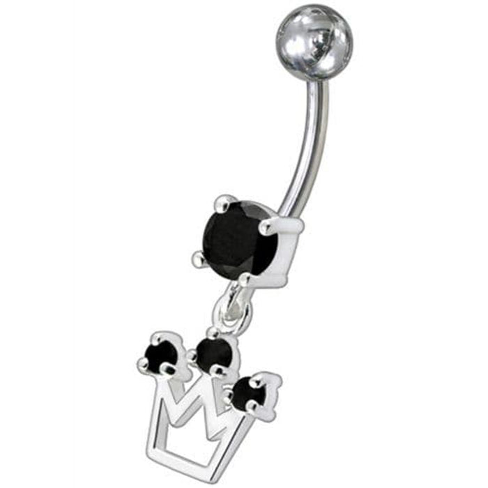 Fancy Silver Crown Jeweled Dangling Belly Ring