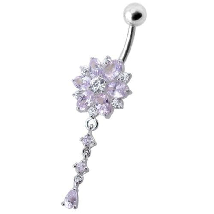 Flower Dangling Jeweled Navel Ring