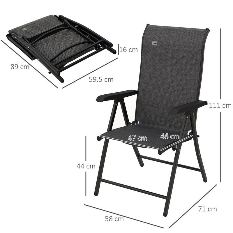 Premium Outsunny Rattan Folding Chairs - Set of 2 | Adjustable Backrest | Grey