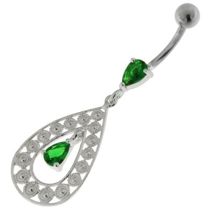 925 Sterling Silver Multi flowers in Tear Shape Belly Button Ring