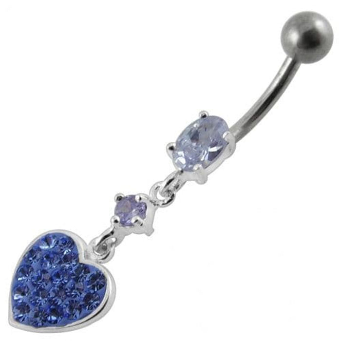 Fancy  Heart Dangling SS Bar Navel Ring