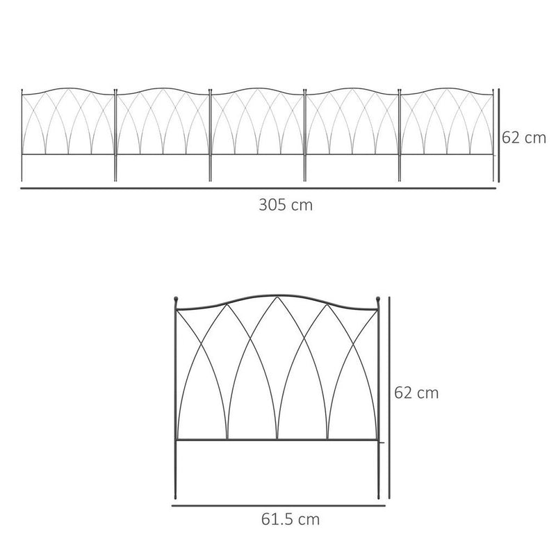 Outsunny Metal Border Edging - Decorative Garden Fencing, 5PCs