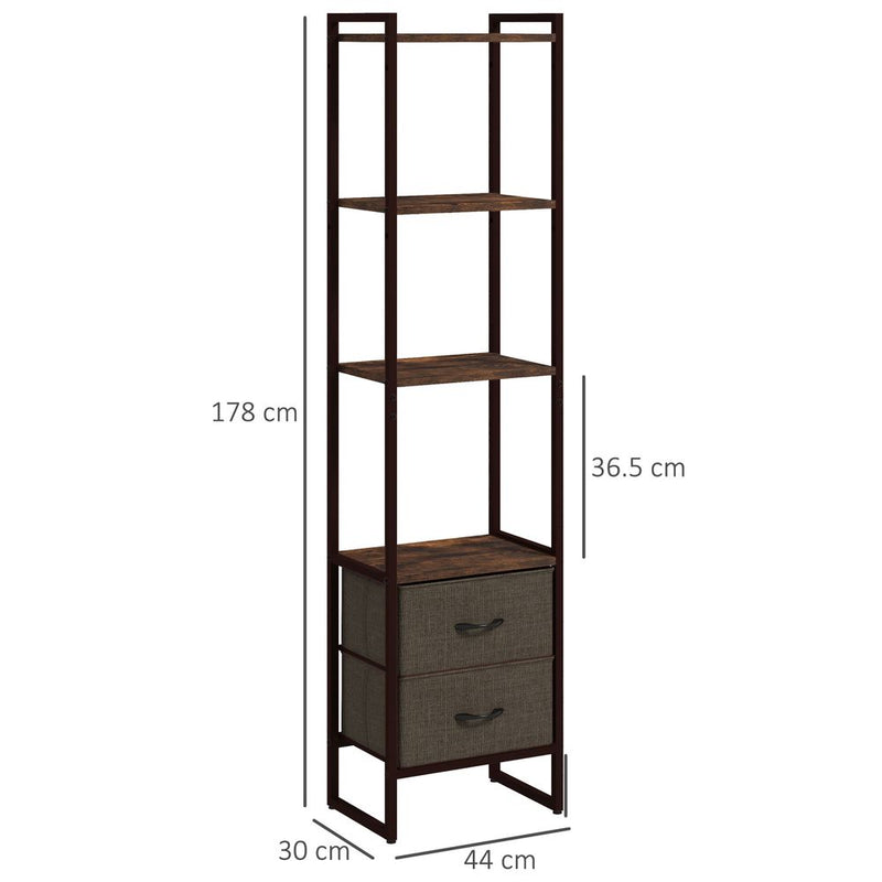 HOMCOM 4-Tier Bookshelf with 2 Fabric Drawers - Bedroom Study Storage