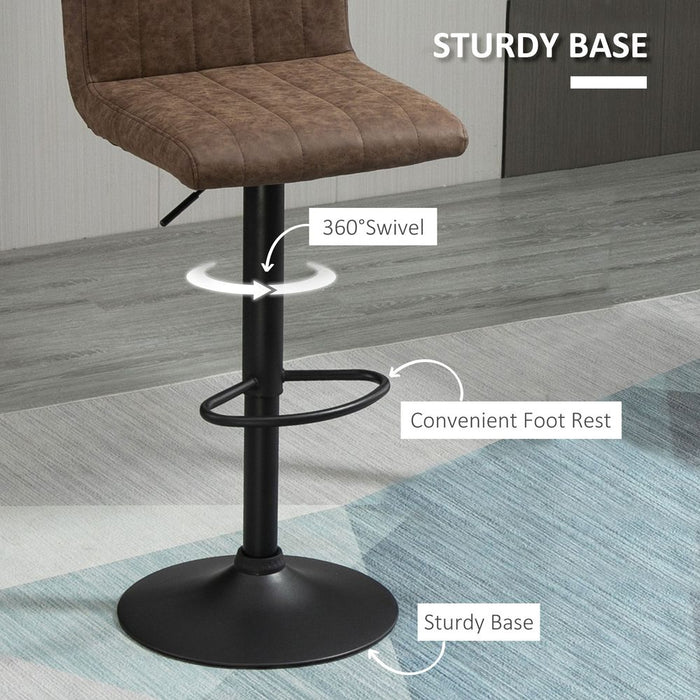 HOMCOM Adjustable Barstools Set of 2, Swivel Counter Bar Chairs, Bar Stools with Footrest, PU Leather, Gas Lift, Brown