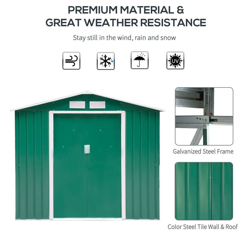 Outsunny Garden Shed Storage Unit - Locking Door, Floor, Vent - Green
