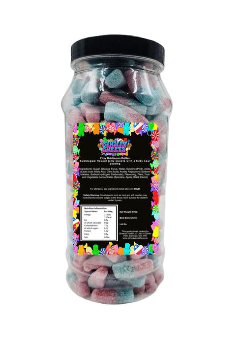 Fizzy Bubblegum Bottles - Pink & Blue - Retro Sweets - Gift Jar