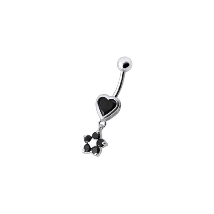 Jeweled Heart with Dangling Flower Belly Ring