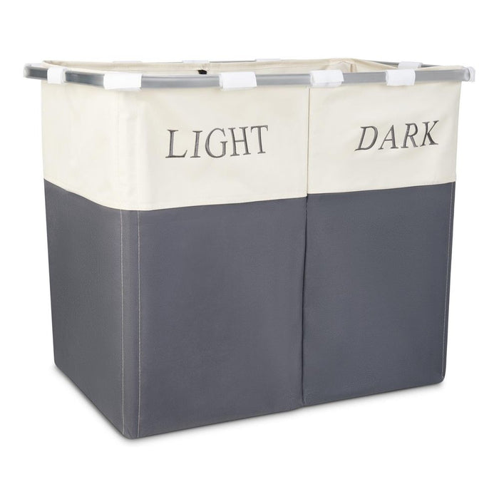 Lights and Darks Folding Laundry Sorter Basket Box Bag Bin Hamper Washing Cloths Storage 2 Compartments Metal