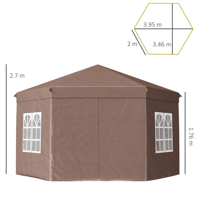 Outsunny 4m x 4m Hexagonal Metal Gazebo - Brown