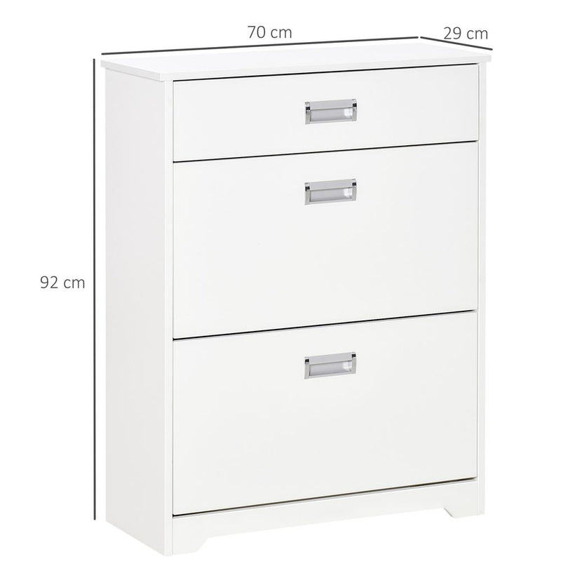 Tipping Shoe Cabinet Hall Organizer - Flip Drawers, 16 Pairs