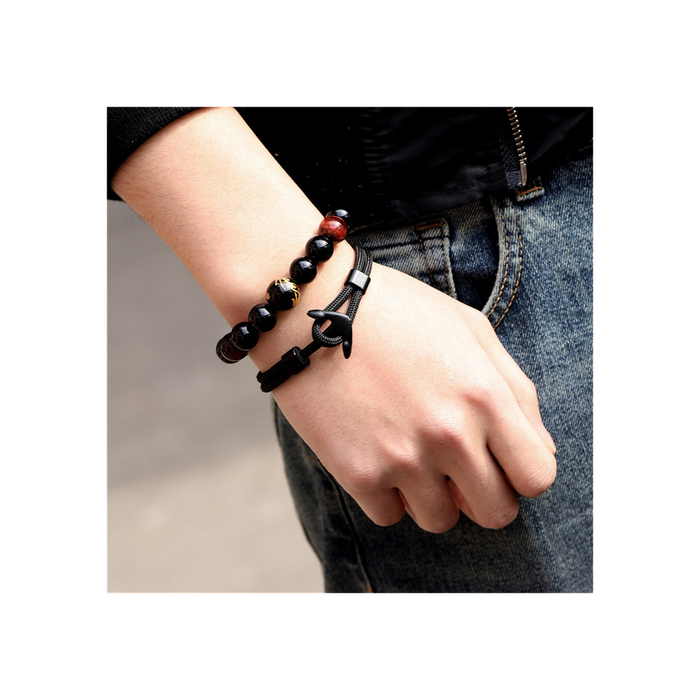 Stylish Men's Black Anchor Bracelet - High-Quality, Perfect for Gifts