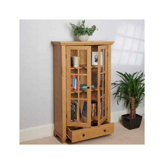 Stylish Oak Storage Cabinet - Secure & Spacious - Adjustable Shelves, Drawer - Easy Assembly - H132.5 W76cm D30cm