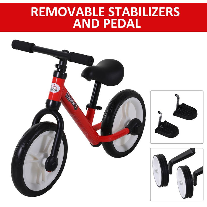 HOMCOM 11 Inch Kids Balance Bike Training Pedal Bicycle W/Removable Stabilizers EVA Tyres Adjustable Seat Height 2 to 5 Years Gift for Boys Girls Red