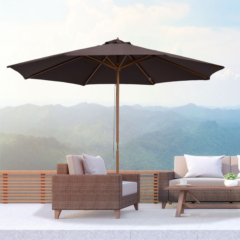 Premium 3m Bamboo Wooden Patio Umbrella - Outdoor Sunshade Canopy - Professional Quality