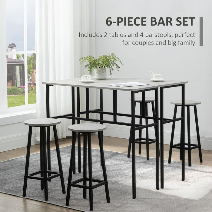 Premium 6Pc Bar Table Set: 2 Tables + 4 Stools, Stylish Grey