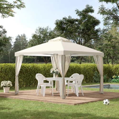 Outsunny 3x3m 2-Tier Polyester Draped Outdoor Garden Gazebo Cream White