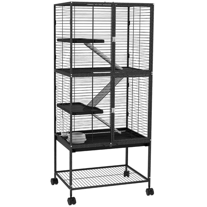 Premium PawHut 136cm Rolling Small Animal Cage - 3 Doors, Storage Shelf, Ideal for Ferrets & More!