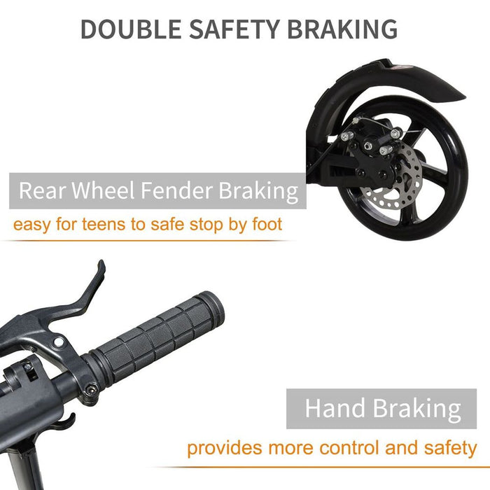 HOMCOM Teens Adult Kick Scooter Fold Adjust 14+ w/ Rear Dual Brake System Black