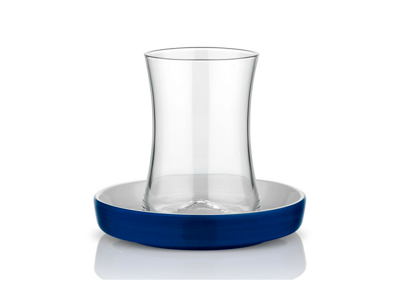 Istanbul Tiryaki Tea Glass and Saucer - Dark Blue