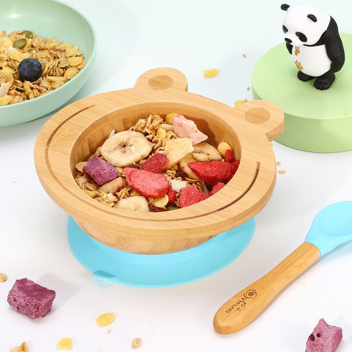 Frog Bamboo Bowl & Spoon Set - All-Natural, BPA-Free, Non-Slip - Perfect for Kids!