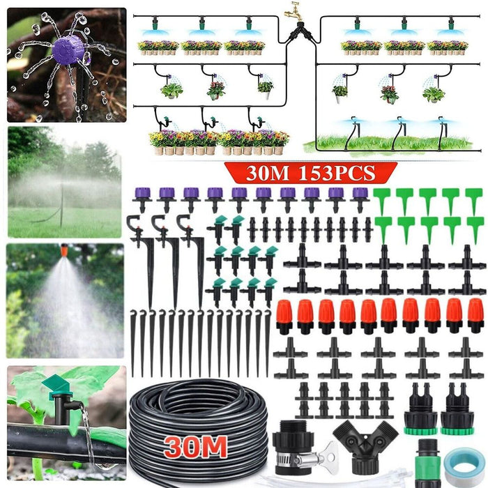 153PCS 30m Automatic Drip Irrigation System Garden Self Watering Plant Hose Kit