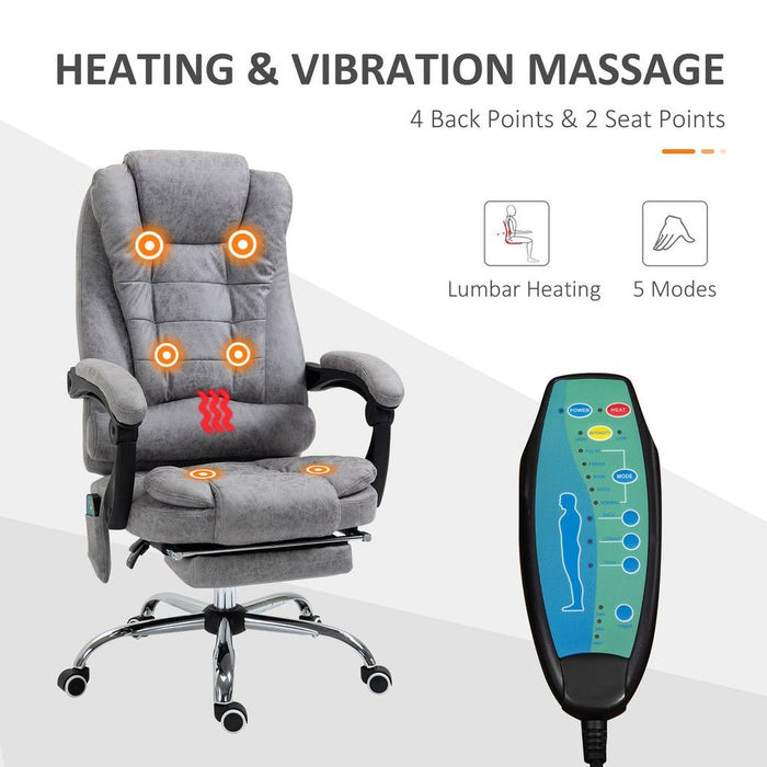 Vintage High Back Massage Office Chair (Grey) - 6 Vibration Points & Heated - Professional Quality