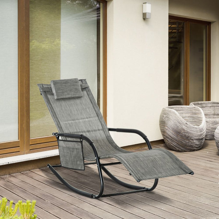 Premium Outdoor Rocking Chair with Breathable Mesh Seat, Recliner, & Removable Headrest - Dark Grey Sun