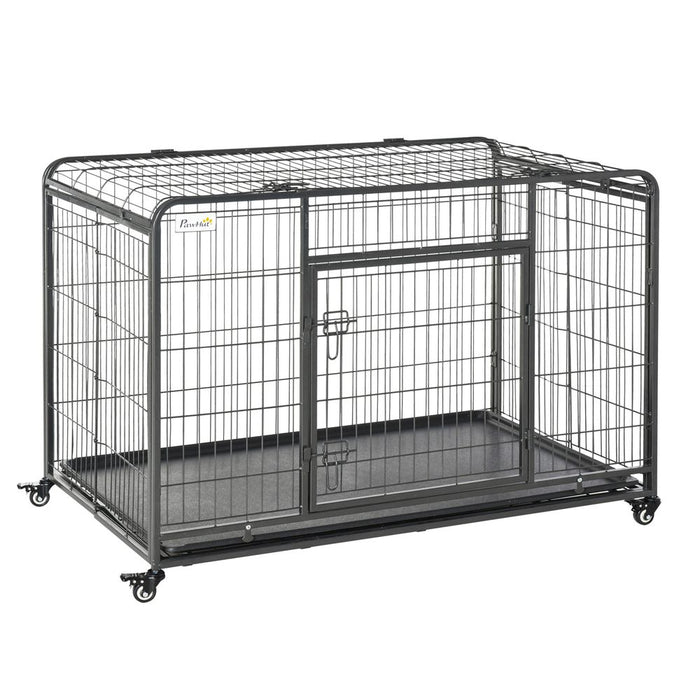 Extra Large 81x125cm Metal Dog Cage Kennel Locking Door & Wheels - High-Quality from Pawhut