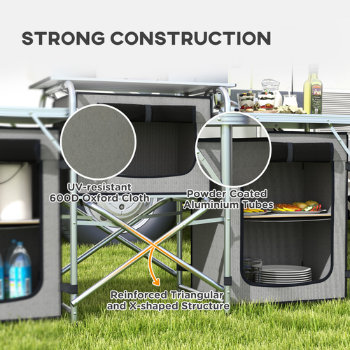 Outsunny Portable Folding Camping Kitchen with Windshield Light Stand Carry Bag